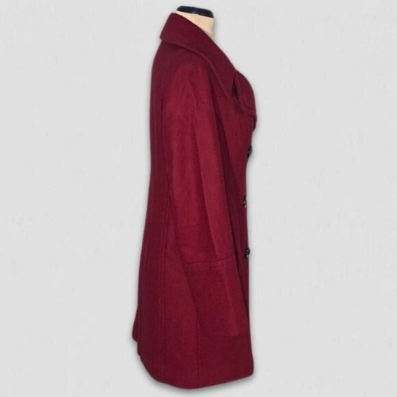 Anne Klein Red Burgundy Wool Blend Double Breasted Peacoat Size Small - Picture 4 of 11